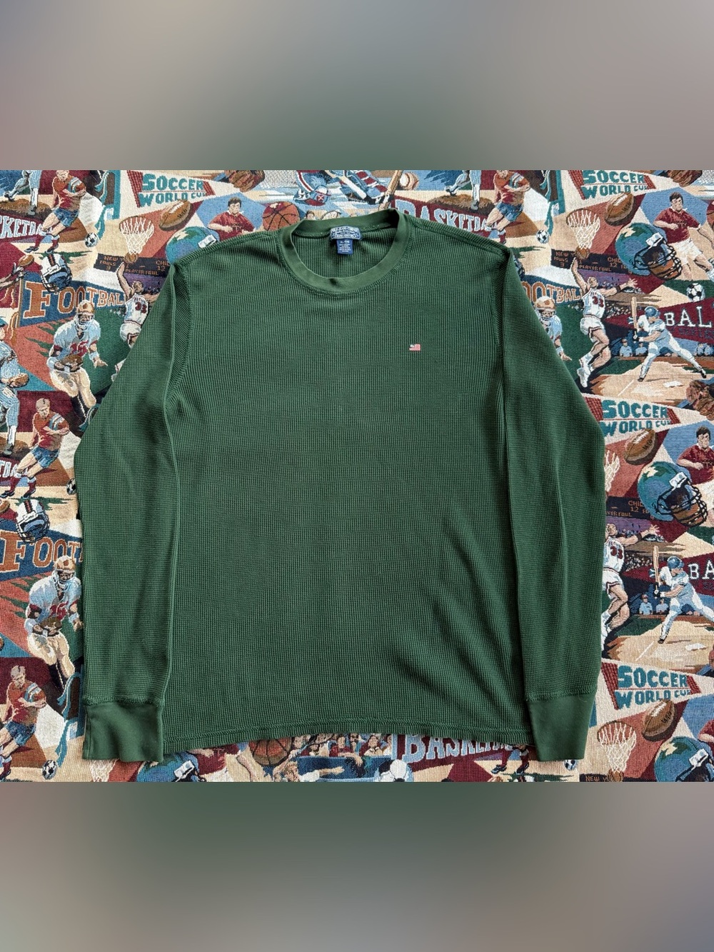 Vintage 90s Men’s Polo Ralph Lauren Green Long Sleeve Thermal Shirt